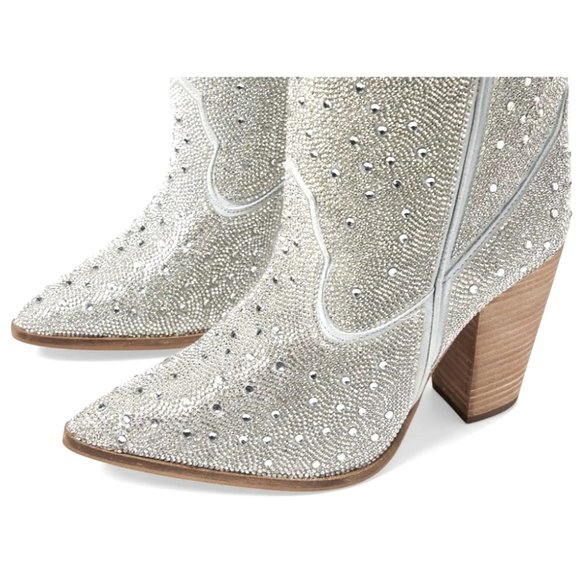 Dingo Neon Moon Leather Booties Silver Rhinestone Western Boots Size 9 NIB - Picture 9 of 12